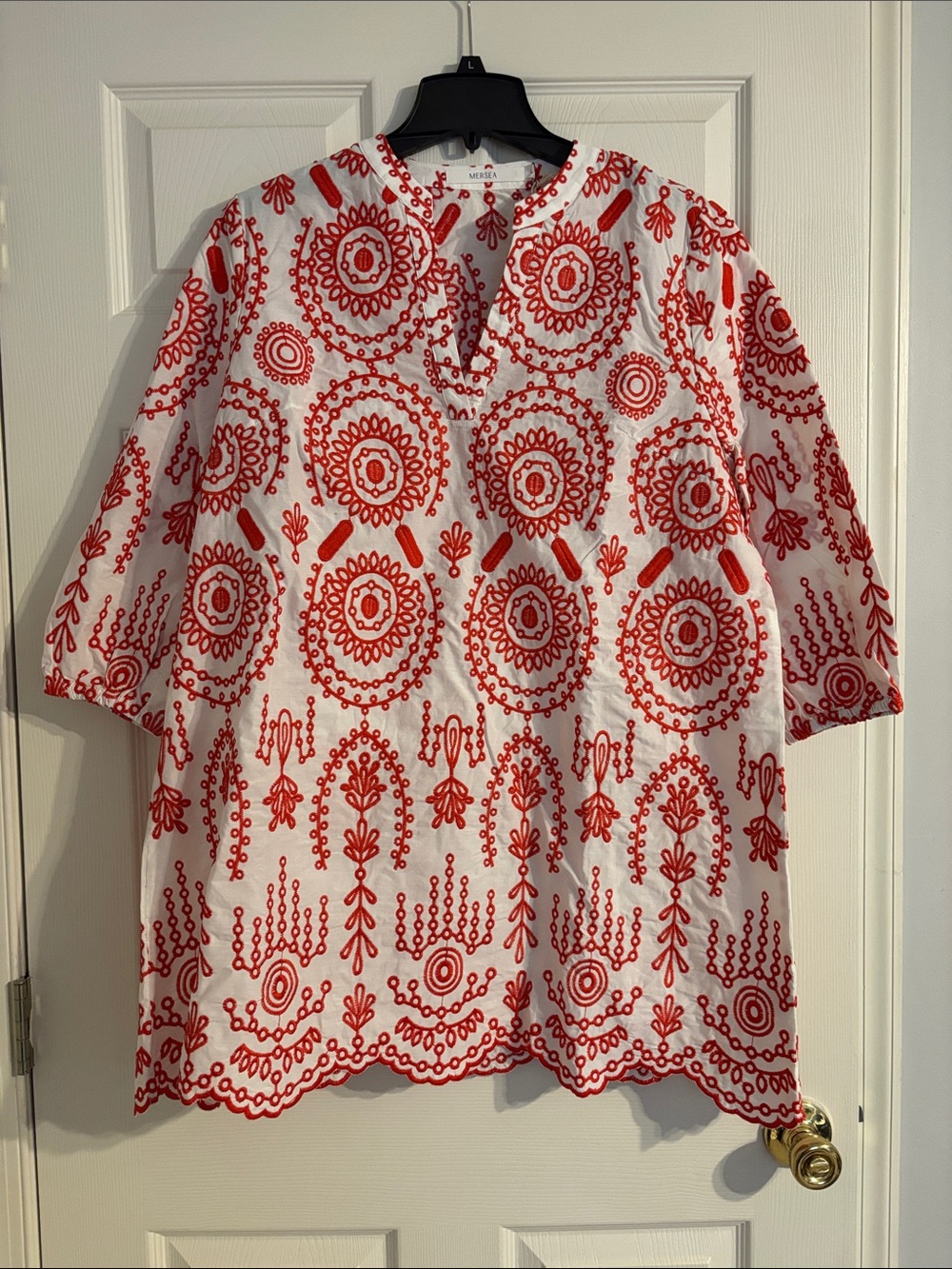 Women's White Tunic with Red Embroidered Motif
